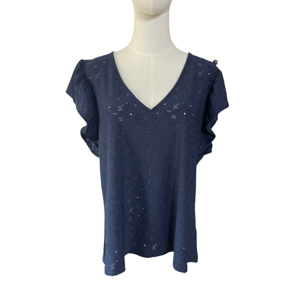 Navy Eyelet Women's Top